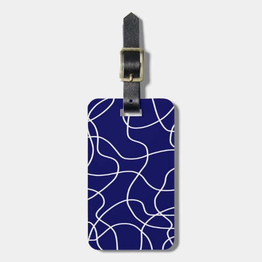 Lijnkunst: wit op donkerblauw bagagelabel (Voorkant verticaal)