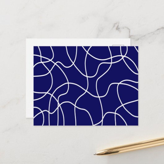 Lijnkunst: wit op donkerblauw briefkaart (Voorkant / Achterkant in situ)