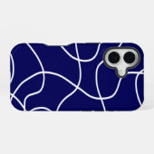 Lijnkunst: wit op donkerblauw iPhone 16 hoesje (Achterkant horizontaal)