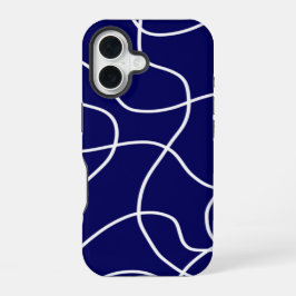 Lijnkunst: wit op donkerblauw iPhone 16 hoesje