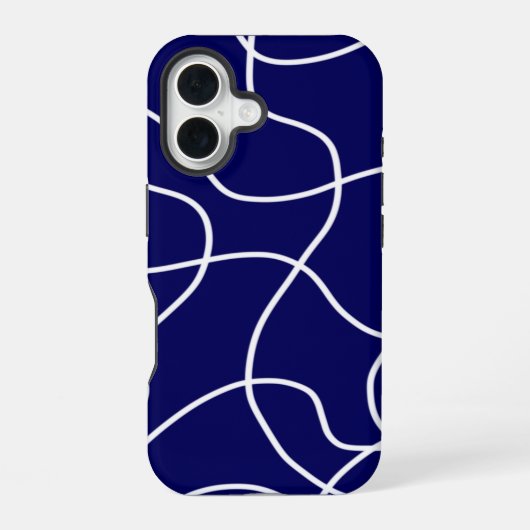 Lijnkunst: wit op donkerblauw iPhone 16 hoesje (Achterkant)