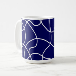 Lijnkunst: wit op donkerblauw koffiemok