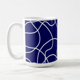 Lijnkunst: wit op donkerblauw koffiemok