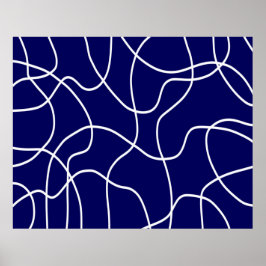 Lijnkunst: wit op donkerblauw poster