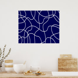 Lijnkunst: wit op donkerblauw poster