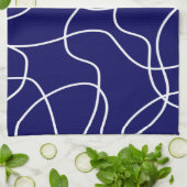 Lijnkunst: wit op donkerblauw theedoek (Gevouwen)