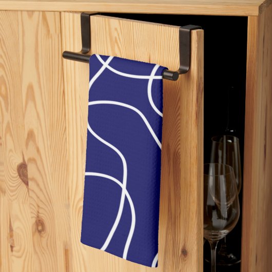 Lijnkunst: wit op donkerblauw theedoek (Derde Gevouwen)