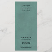 Lijnkunstbloemen, blauwgroen bloemmenu of prijslij menu (Achterkant)