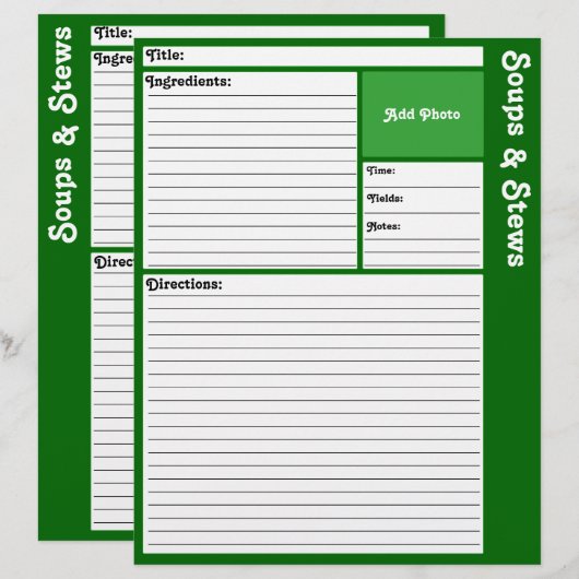 Lijnpagina's met recept (donkergroen) (Voorkant / Achterkant)