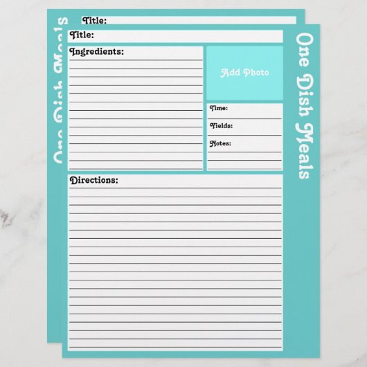 Lijnpagina's met recept (Light Aqua) (Voorkant / Achterkant)