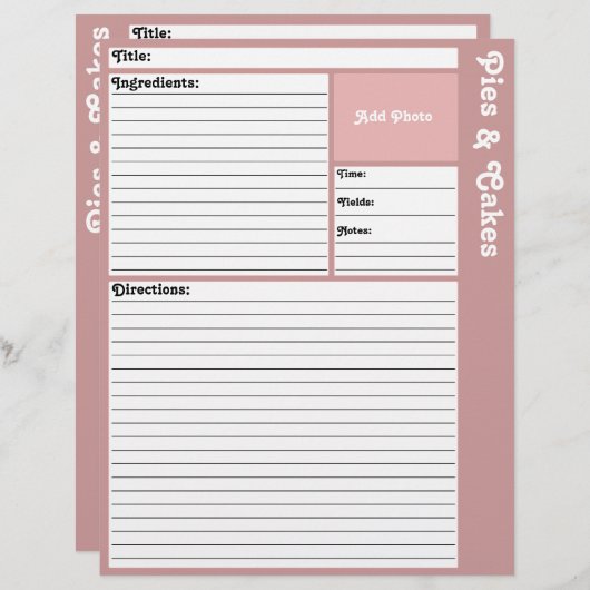 Lijnpagina's met recept (Mauve) (Voorkant / Achterkant)