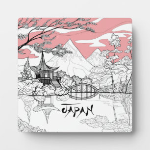 Lijnschildering van de Japanse Tempelberg Fotoplaat