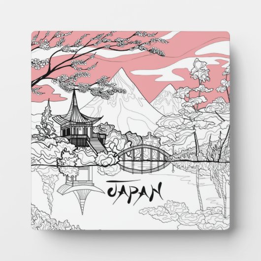 Lijnschildering van de Japanse Tempelberg Fotoplaat (Voorkant)