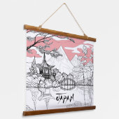 Lijnschildering van de Japanse Tempelberg Hangend Wandkleed (Gebogen)