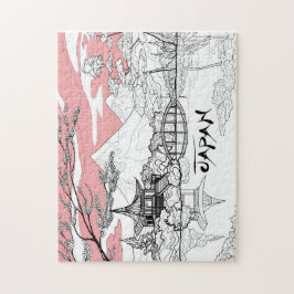 Lijnschildering van de Japanse Tempelberg Legpuzzel