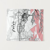 Lijnschildering van de Japanse Tempelberg Wandkleed (Voorkant (horizontaal))