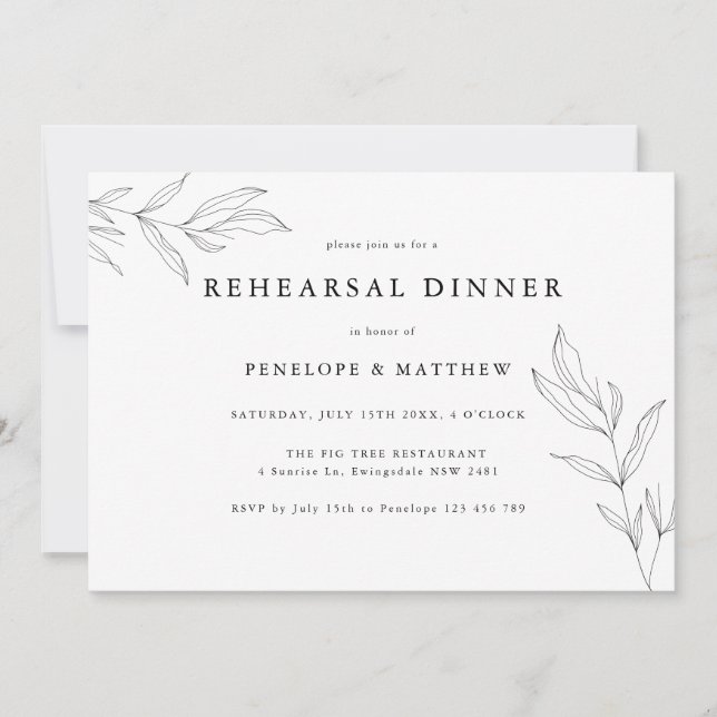 Lijntekenfoliage Leaf Rehearsal Dinner (Voorkant)