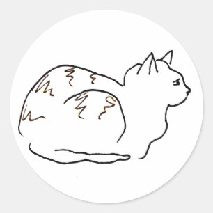 Lijntekening Gestreepte Kat  Ronde Sticker