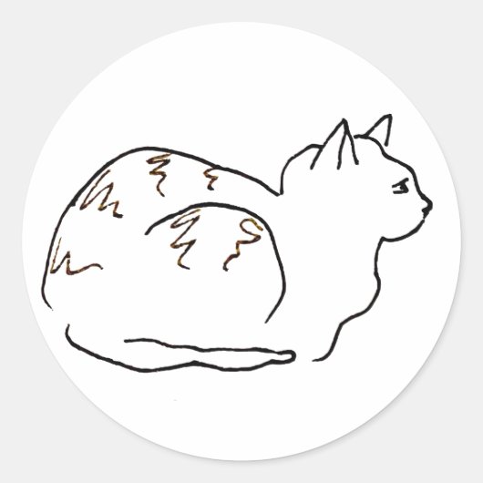 Lijntekening Gestreepte Kat  Ronde Sticker (Voorkant)