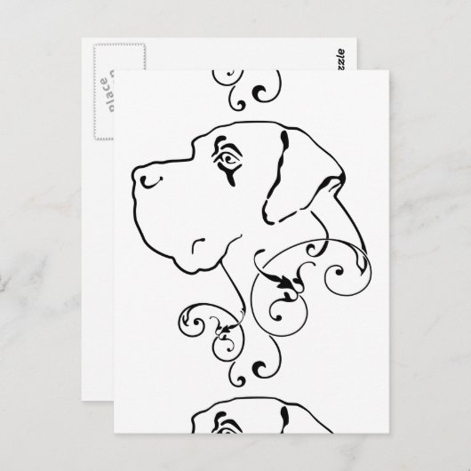 Lijntekening: groot stuurhoofd briefkaart (Voorkant / Achterkant)