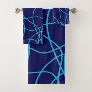 Lijntekening in contrasterende blauwtinten bad handdoek