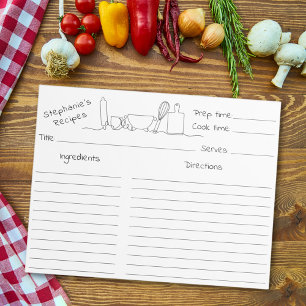 Lijntekening Keukengerei Zwart-Wit Recept Notitieblok