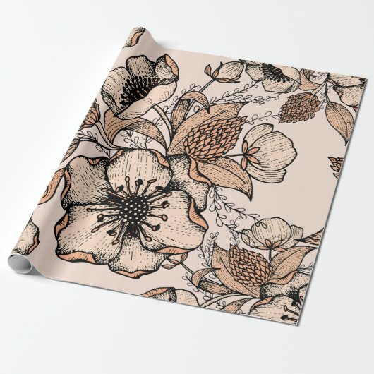 Lijntekening naadloos patroon. Lichte kleuren. Vin Cadeaupapier (Uitgerold)