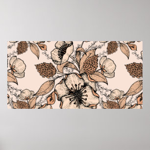 Lijntekening naadloos patroon. Lichte kleuren. Vin Poster