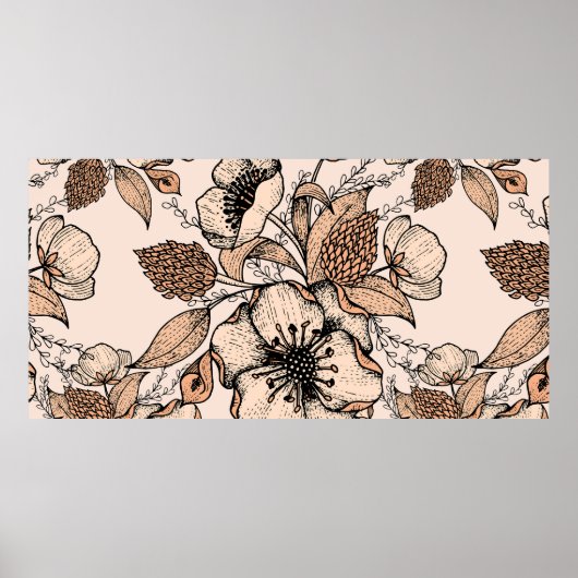 Lijntekening naadloos patroon. Lichte kleuren. Vin Poster (Voorkant)