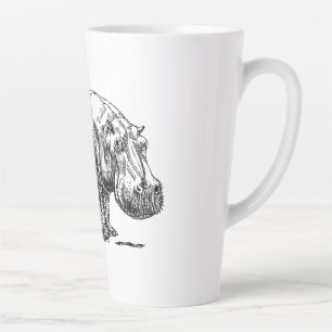 Lijntekening Nijlpaard Zwart en Wit Latte Mok