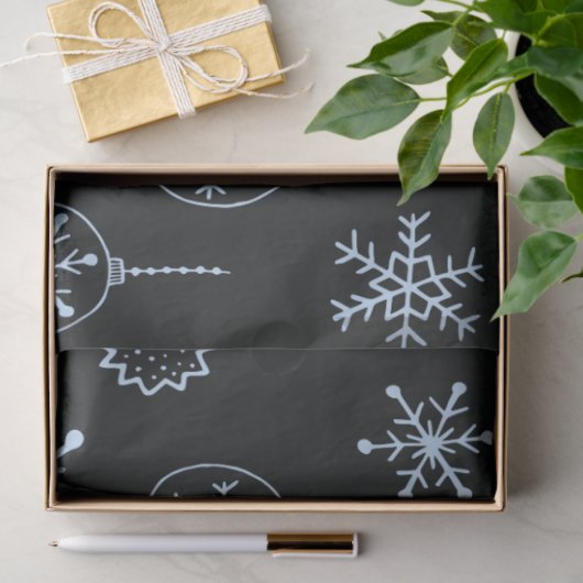 Lijntekening Ornamenten en sneeuwvlokken Kerst Tissuepapier (Geschenk)