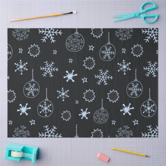Lijntekening Ornamenten en sneeuwvlokken Kerst Tissuepapier (Craft)