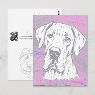 Lijntekening Portret Great Dane kop grijs Briefkaart