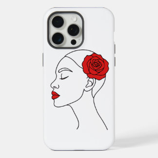 Lijntekening Portret van Vrouw met Rode Roos iPhone 15 Pro Max Case