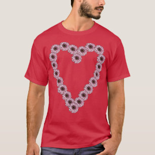 Lijntekening Roze Daisy Gerbera Valentijnsdag Hea T-shirt