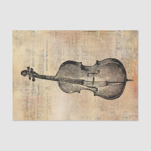  lijntekening van een ello op muziekblad tissuepapier (Voorkant)