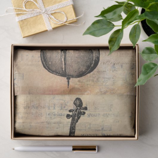  lijntekening van een ello op muziekblad tissuepapier (Geschenk)