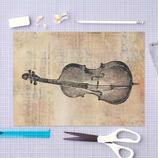  lijntekening van een ello op muziekblad tissuepapier (Craft)