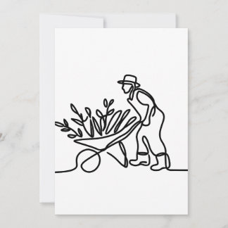 lijntekening van een landbouwer of tuinman bedankkaart