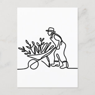 lijntekening van een landbouwer of tuinman briefkaart