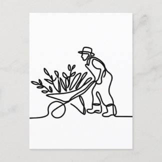 lijntekening van een landbouwer of tuinman briefkaart
