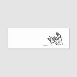 lijntekening van een landbouwer of tuinman naamplaatje