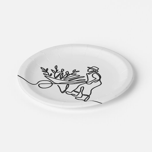 lijntekening van een landbouwer of tuinman papieren bordje (Gekanteld)