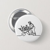 lijntekening van een landbouwer of tuinman ronde button 5,7 cm (Voorkant /achterkant)