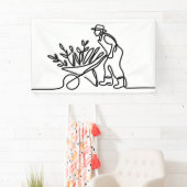 lijntekening van een landbouwer of tuinman spandoek (Insitu)