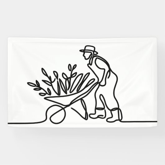 lijntekening van een landbouwer of tuinman spandoek (Horizontaal)