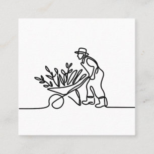 lijntekening van een landbouwer of tuinman vierkante visitekaartje