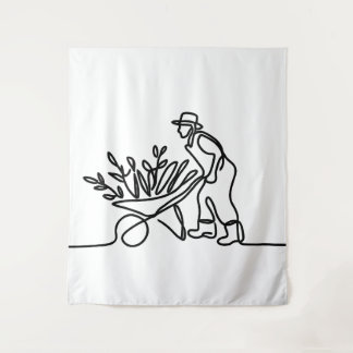 lijntekening van een landbouwer of tuinman wandkleed