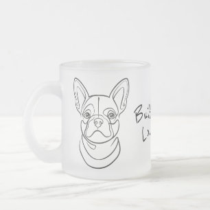Lijntekening van Franse Bulldog. Klein gebouwd. Gr Matglas Koffiemok