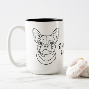 Lijntekening van Franse Bulldog. Klein gebouwd. Gr Tweekleurige Koffiemok